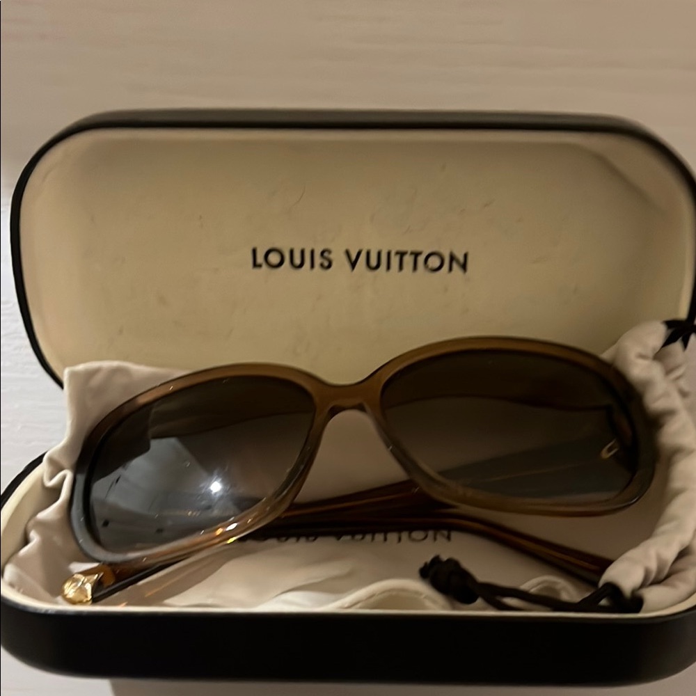 Louis Vuitton Brown Rectangular Sunglasses with Dark Tinted Lenses